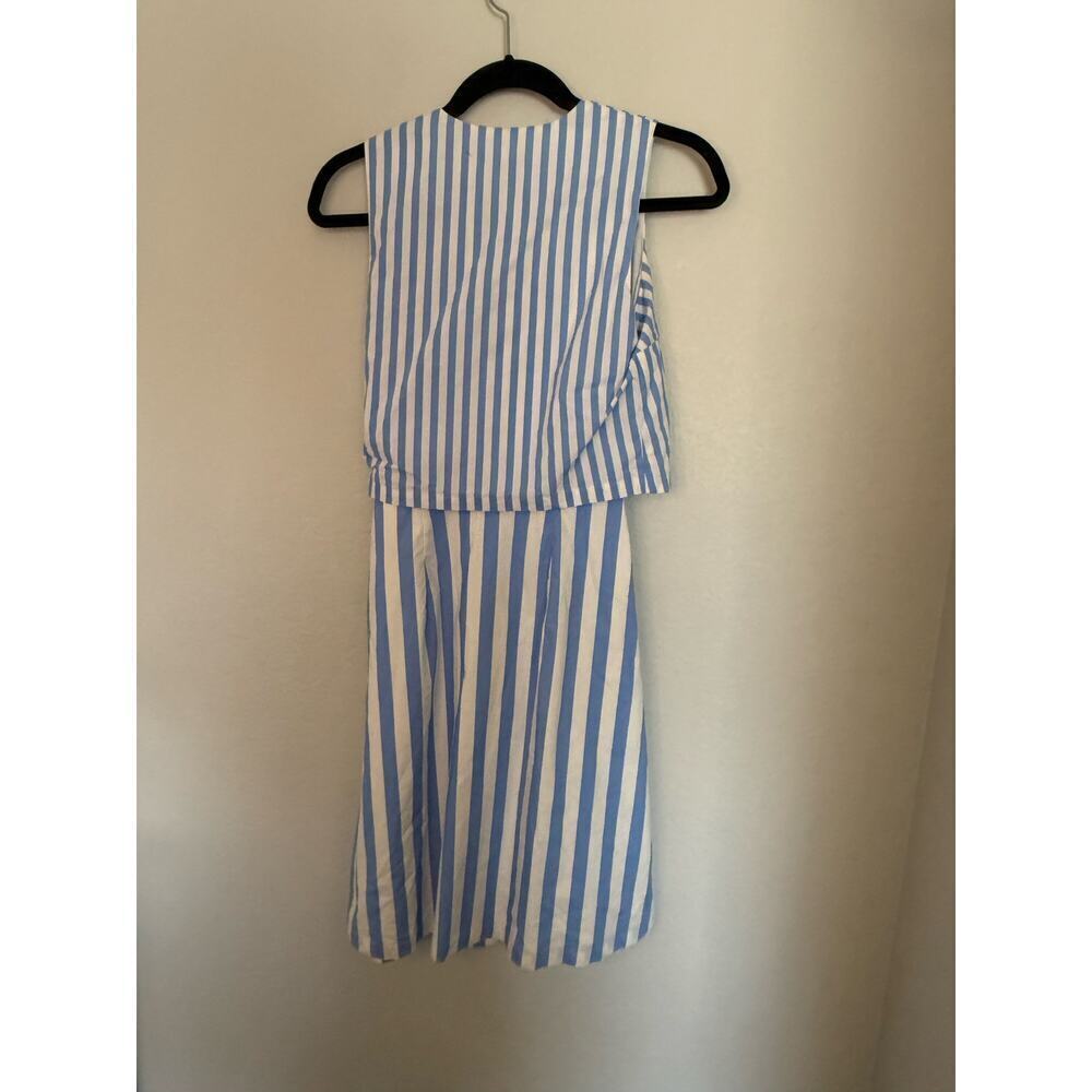 Ann Taylor Striped Poplin Wrap Dress, Blue White Women's Size 0 95% Cotton - Picture 4 of 9